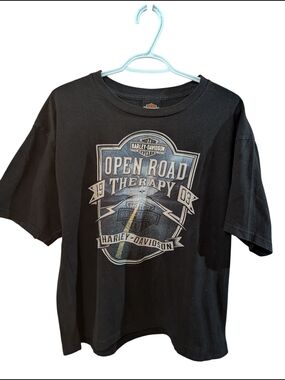 Harley-Davidson 2019 Black 'Open Road Therapy' Graphic Tee with Gray/Blue Logo